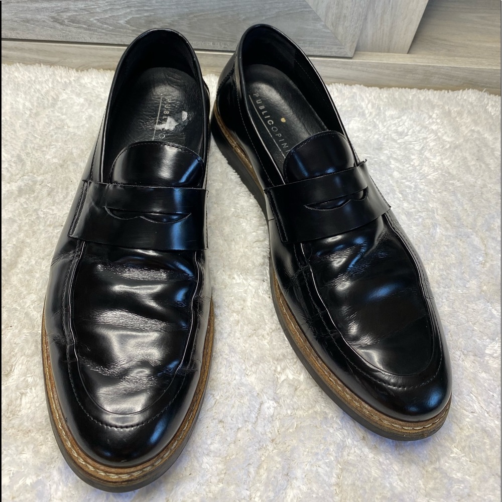 PUBLIC OPINION Men’s Black Leather Penny Loafers 12
